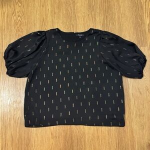 Madewell Balloon Sleeve Blouse with Gold Metallic Pattern